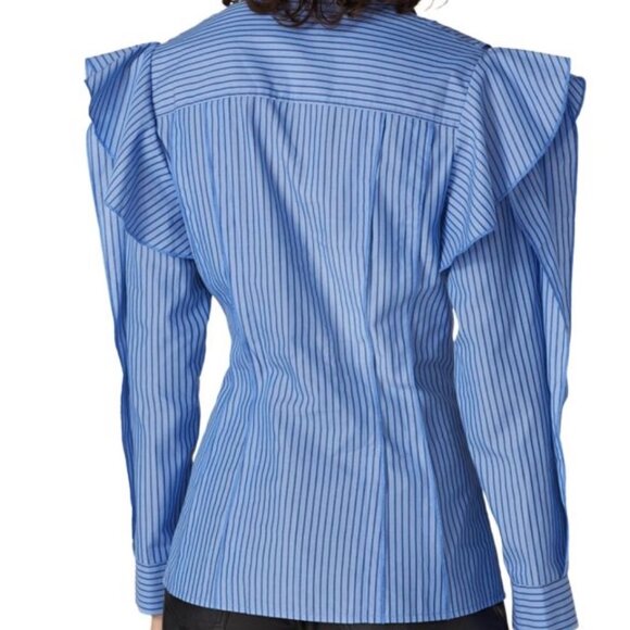 Koche Collective Pinstripe Ruffle Button Down Shirt - Picture 5 of 9